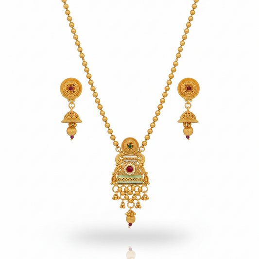 Ruby Red Studded Mangalsutra with Earrings