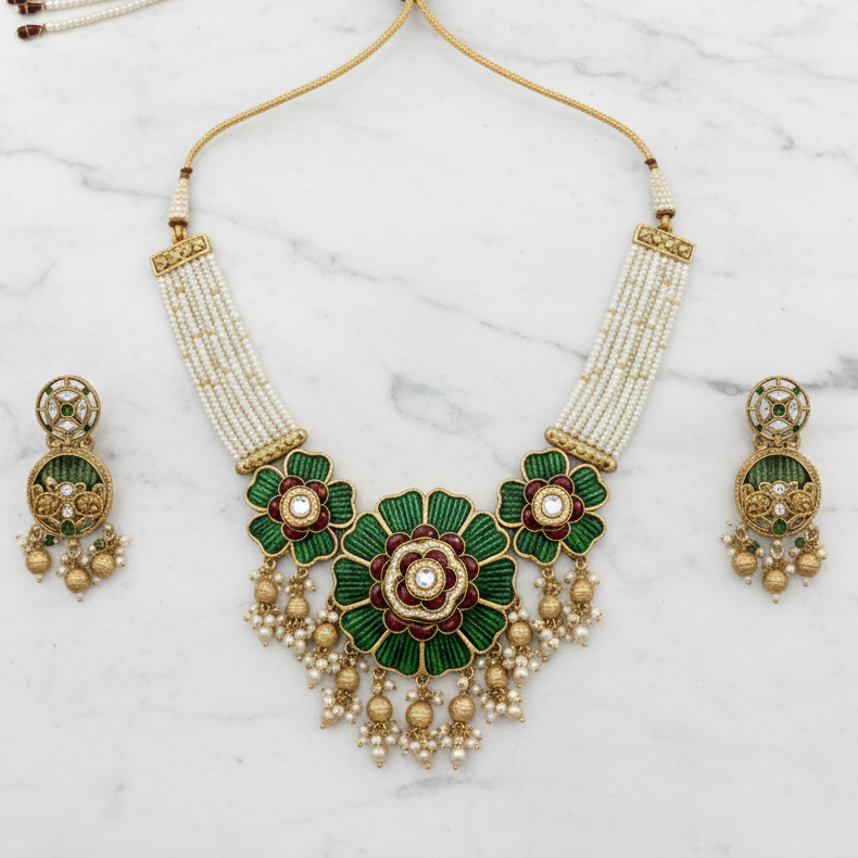 Amrita Antique Floral Necklace Set