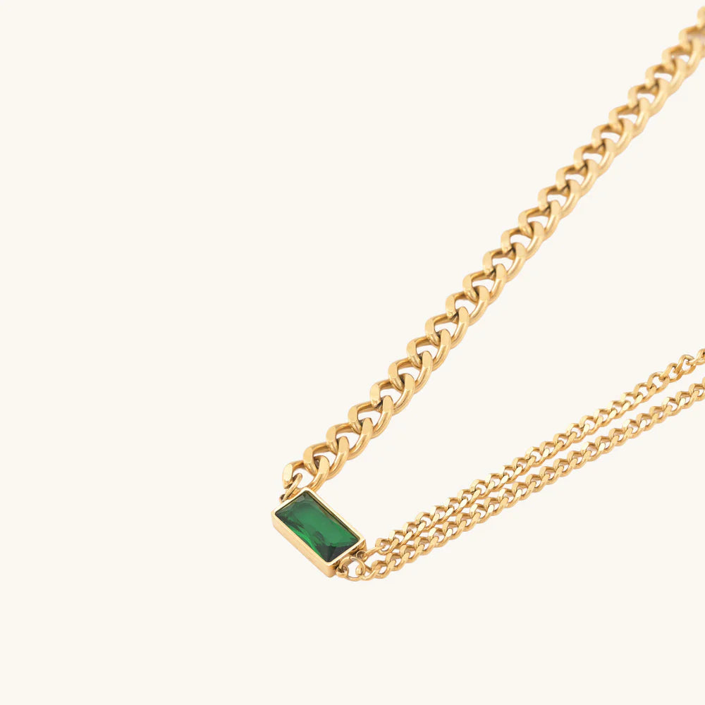 Emerald Thick & Double Thin Curb Chain Stackable Necklace