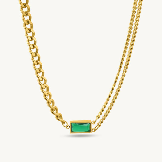 Emerald Thick & Double Thin Curb Chain Stackable Necklace