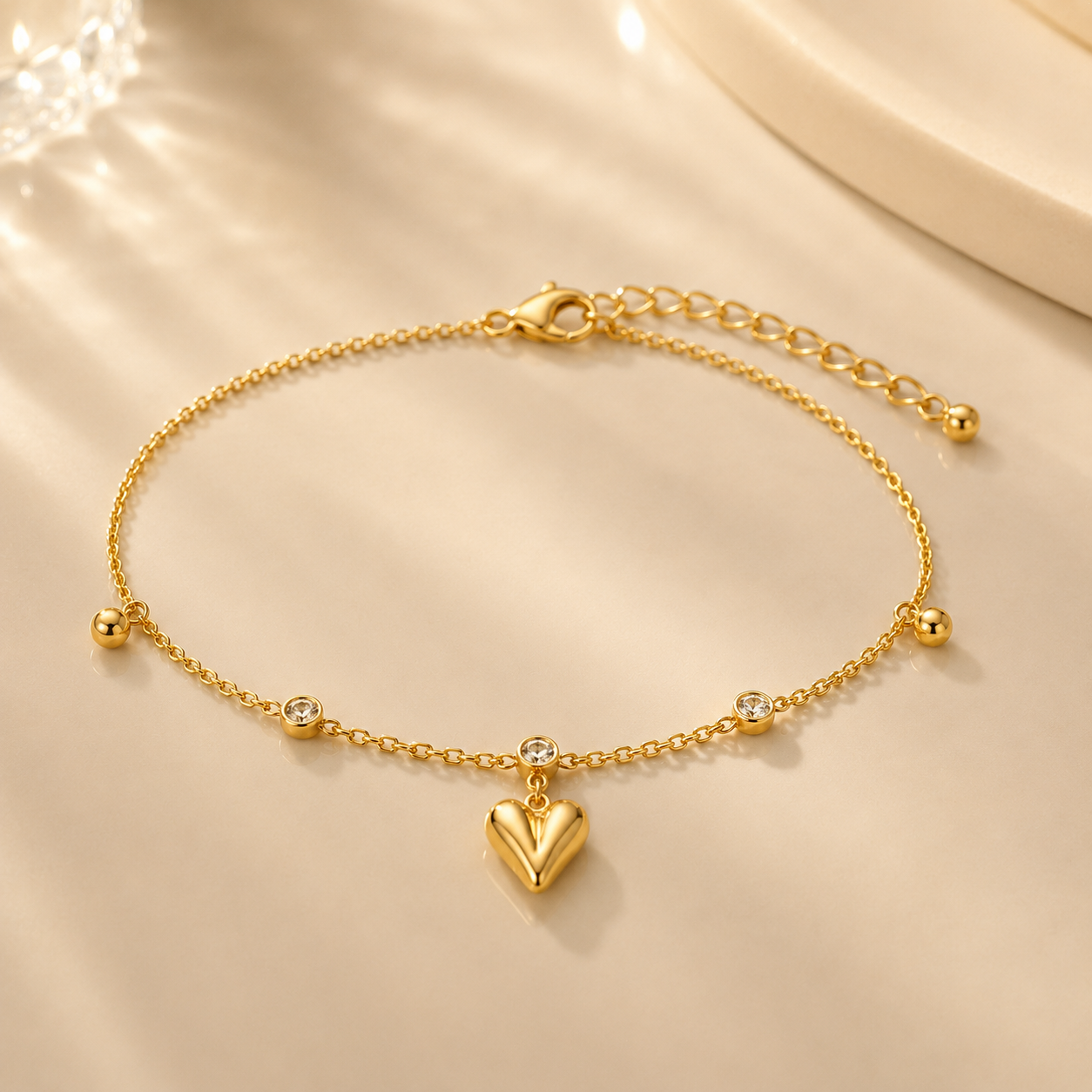 Zircon Studded Heart Anklet