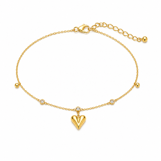 Zircon Studded Heart Anklet