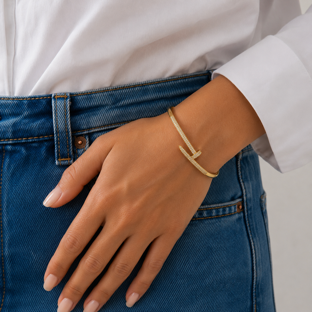 Zircon Studded Nail Bangle Bracelet