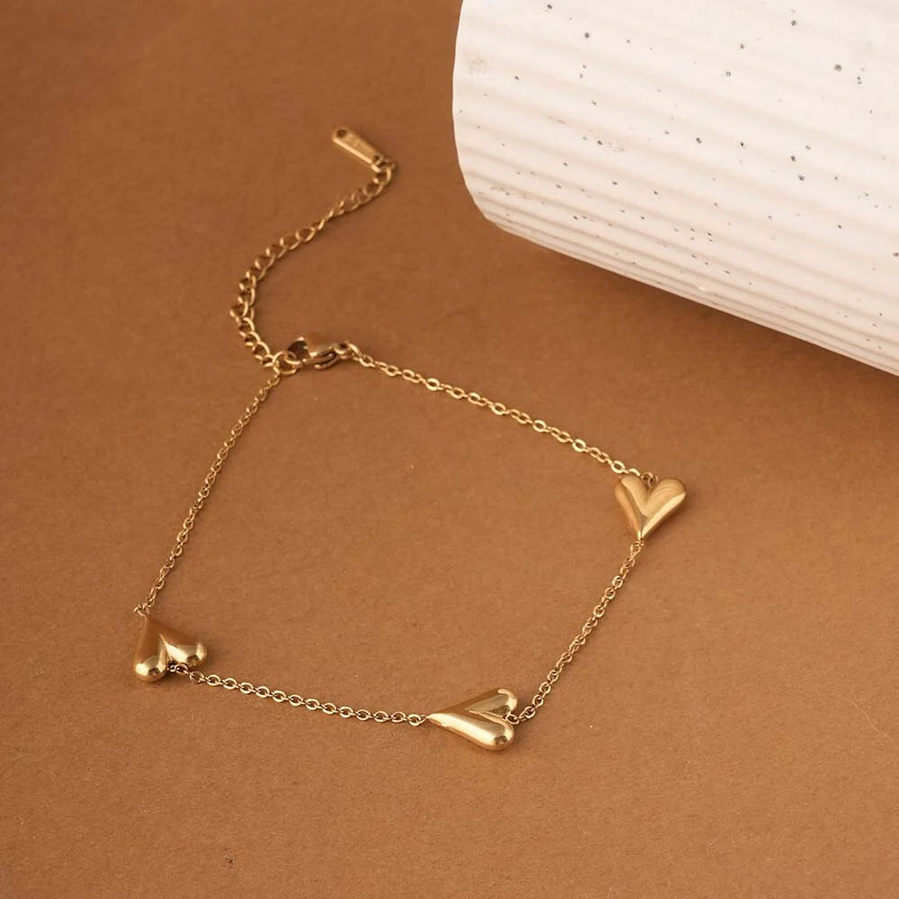 Triple Heart Anklets