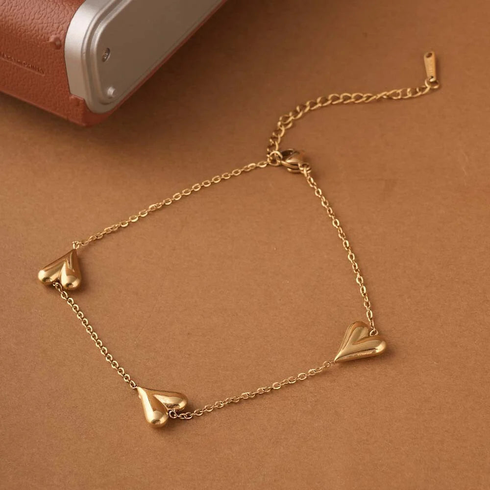 Triple Heart Anklets
